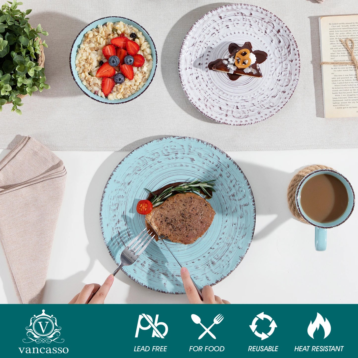 MALACASA Vine Ceramic Dinnerware Set Stoneware Tableware