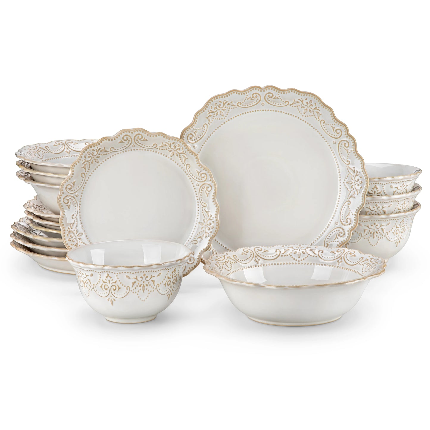 MALACASA Relief White Stoneware Dinnerware Set Elegant And Durable