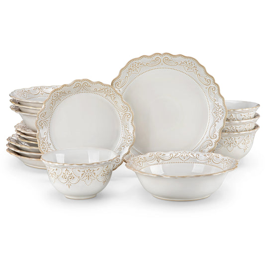 MALACASA Relief White Stoneware Dinnerware Set Elegant And Durable
