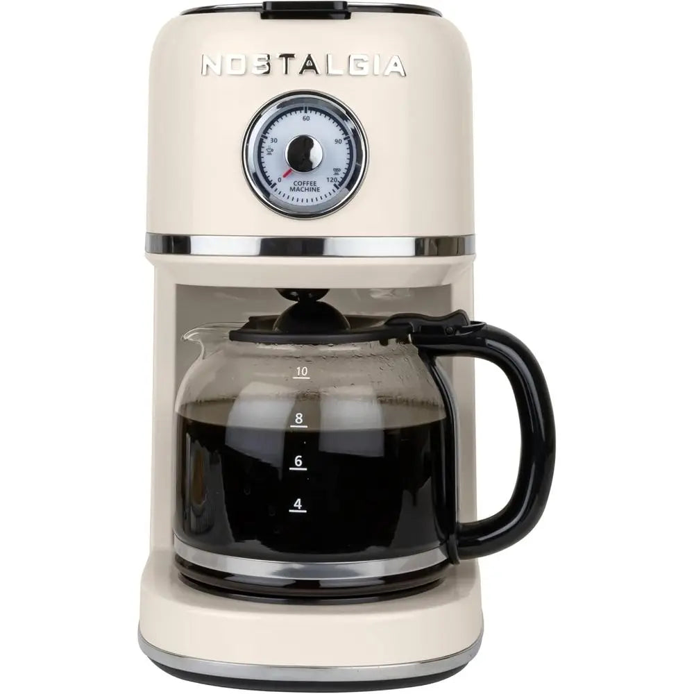Retro Style 10 Cup Coffee Maker With One Touch Brew Time Display Auto Off