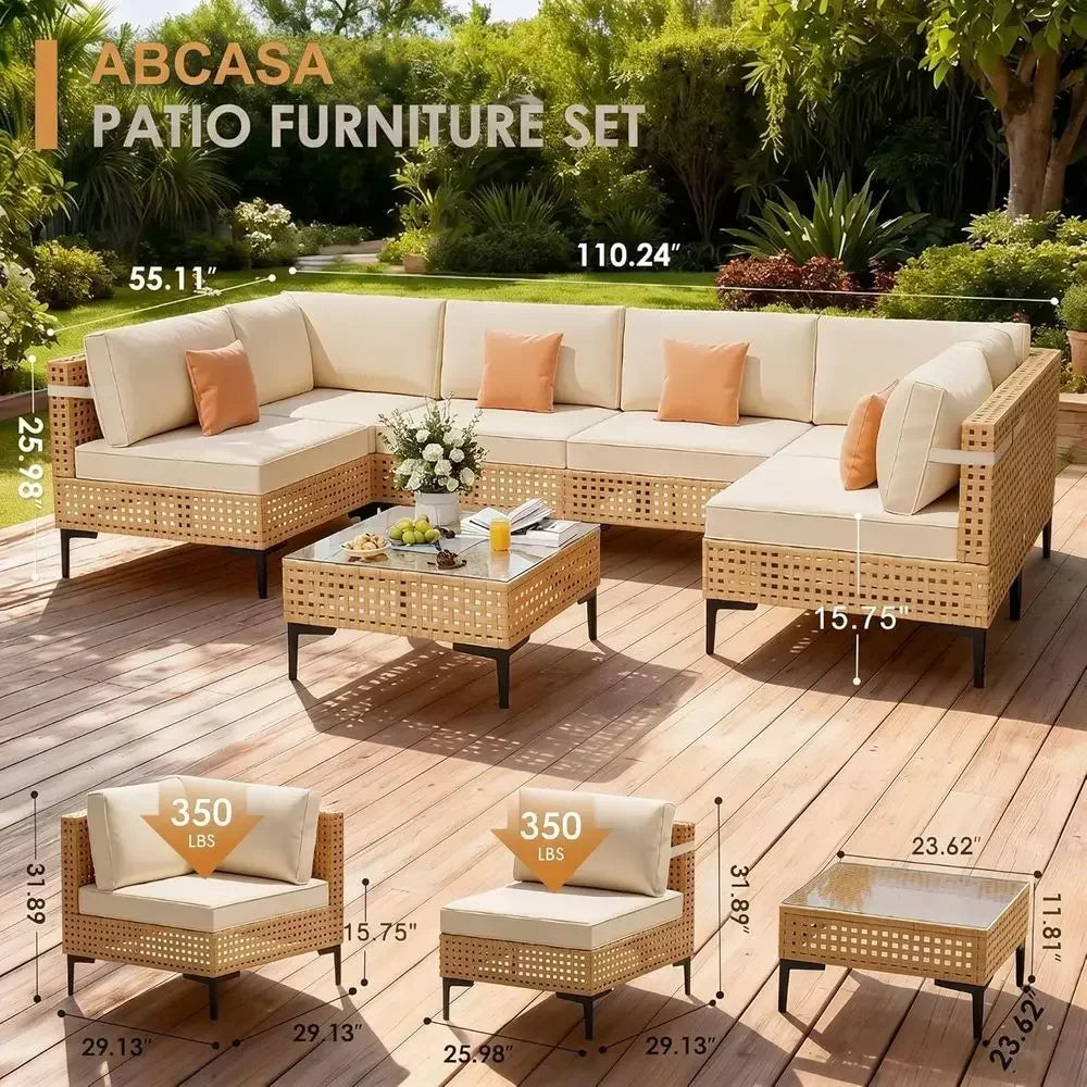 Outdoor Wicker Patio Furniture Set With Cushions Sectional Sofa