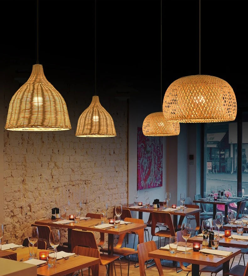 Molden Bamboo Lantern Pendant Light Natural Rattan E27 LED Chandeliers