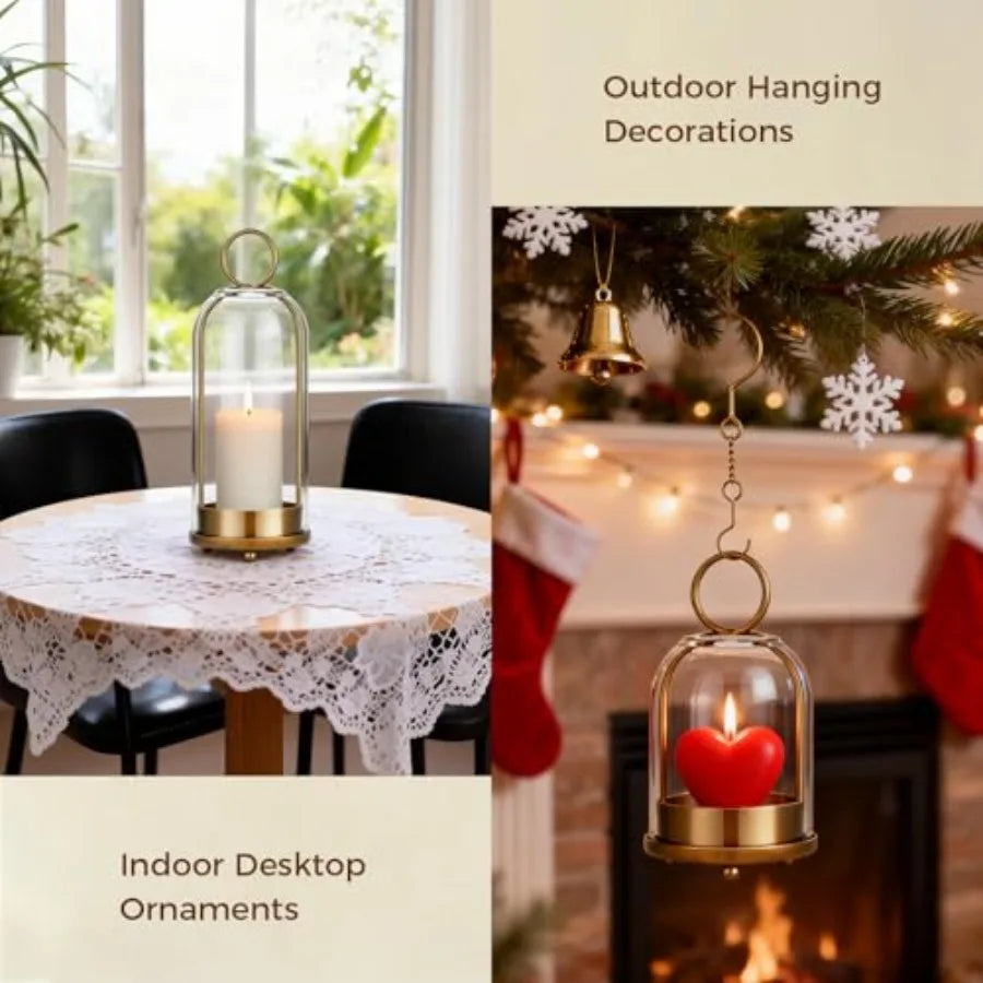 Brass Hanging Hurricane Glass Candle Holders For Pillar Candles