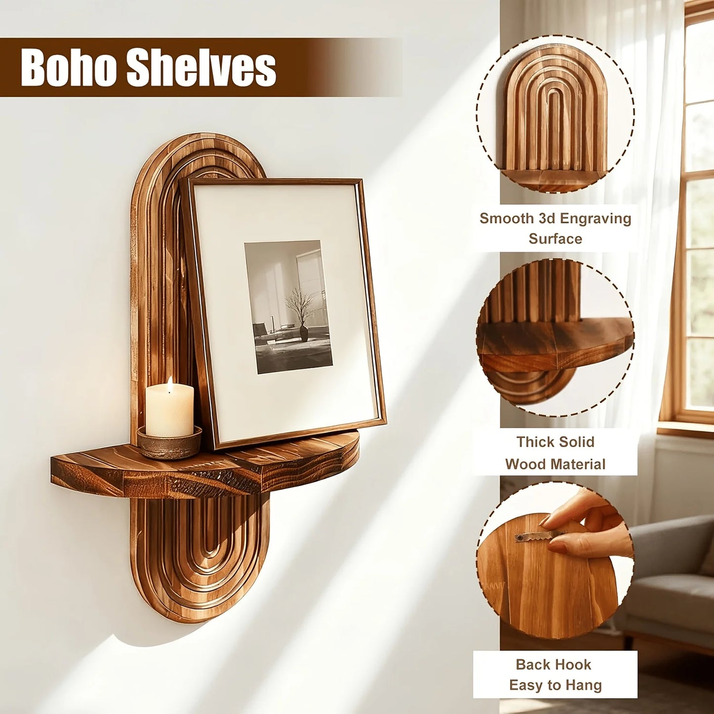 Taylor Brown Two-Piece Boho Plant Wall Shelf Set Floating Shelves