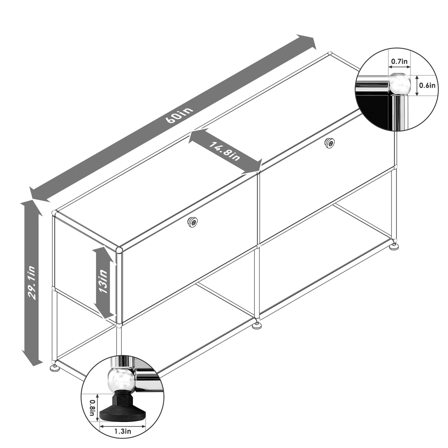 Furgle Modern Modular Metal Storage Cabinet Freestanding Sideboard Living Room