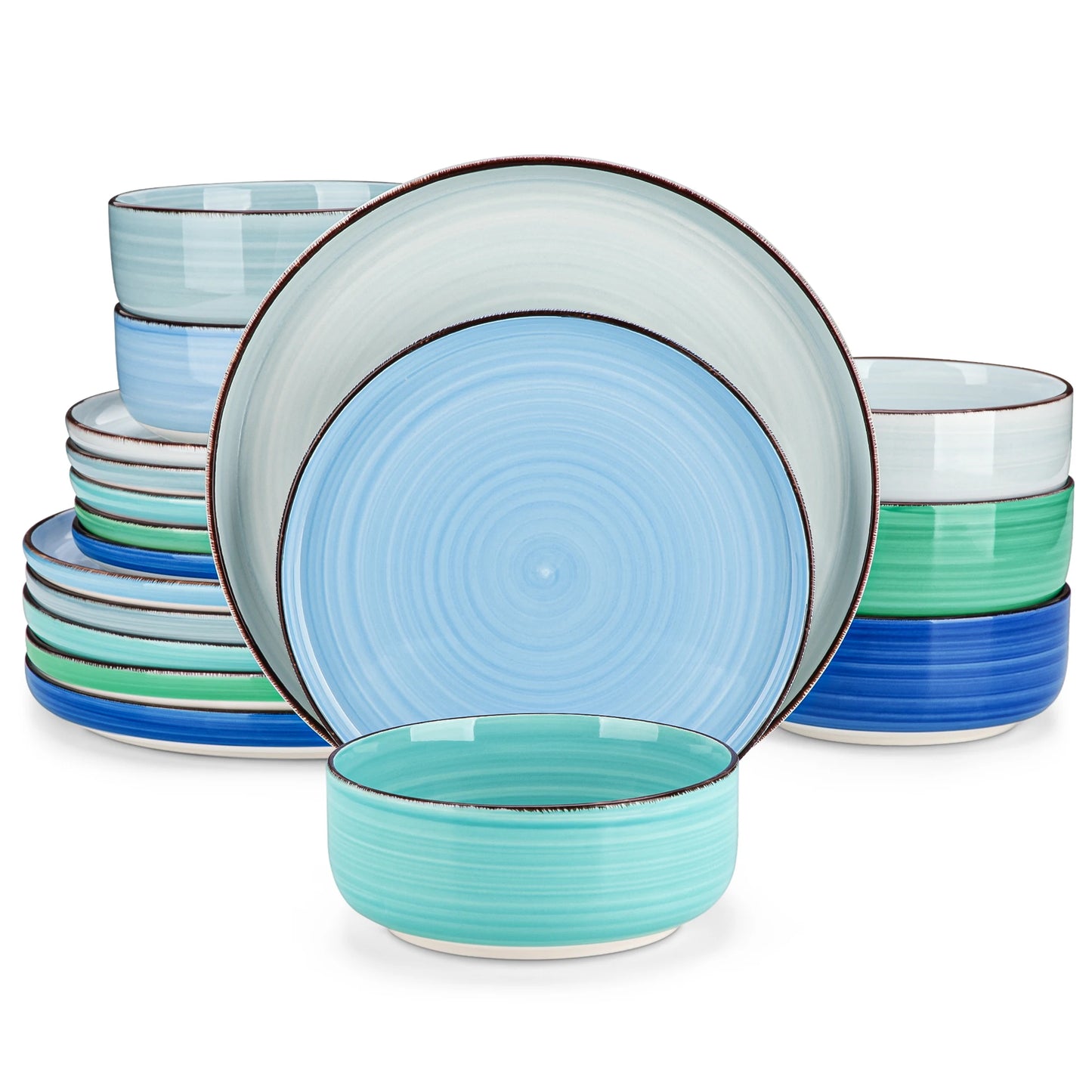 MALACASA Ceramic Dinnerware Set Handpainted Spirals Pattern