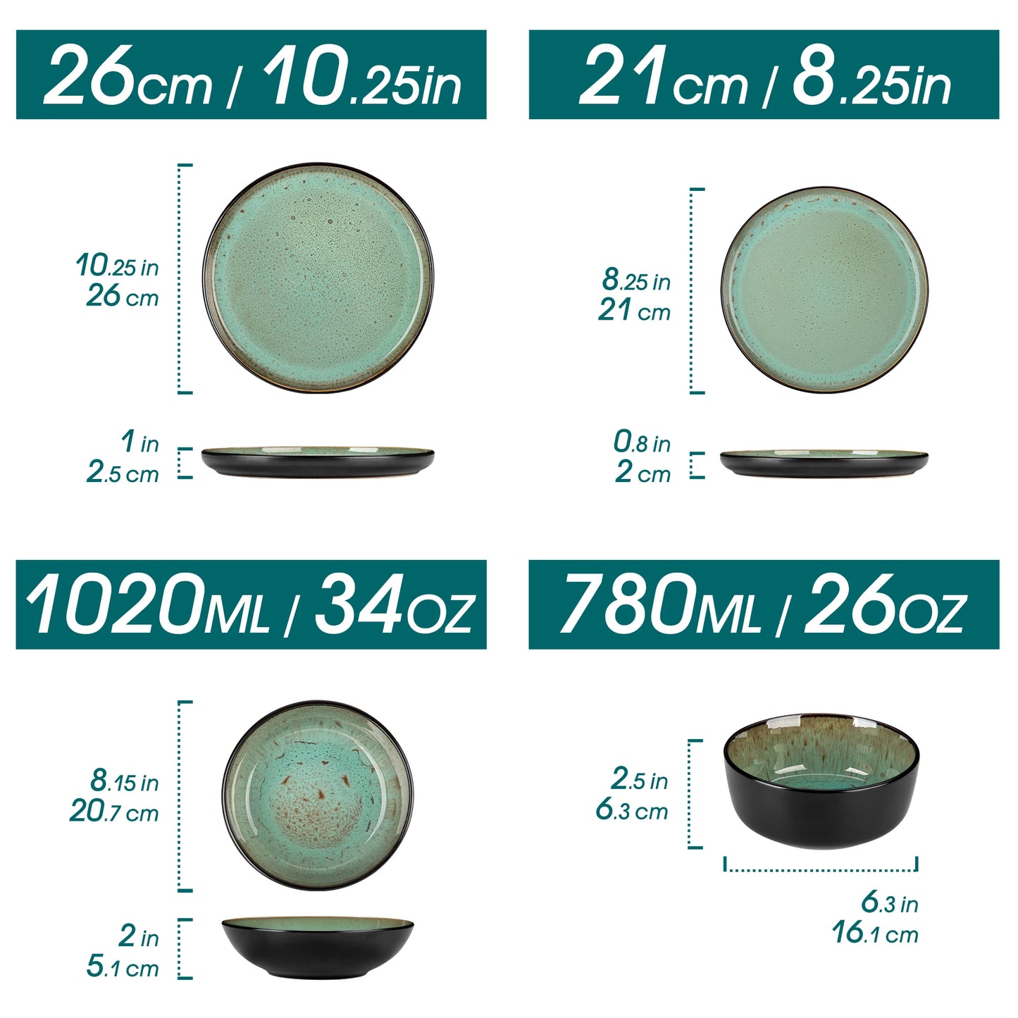 MALACASA Ceramic Stoneware Dinnerware Set Plates Bowls Included