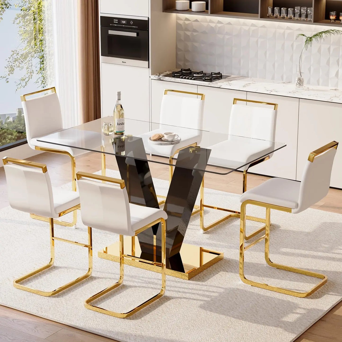 Bar Stools Set of 4,Gold Bar Stools with Back,25" White Island Chairs with Gold Plated Metal Leg,Faux, Customized