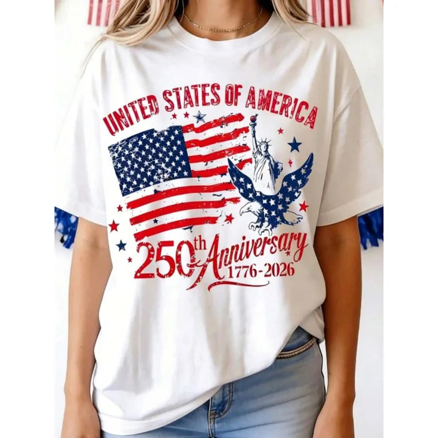 US Anniversary Women Shirt 100 Percent Cotton Round Neck