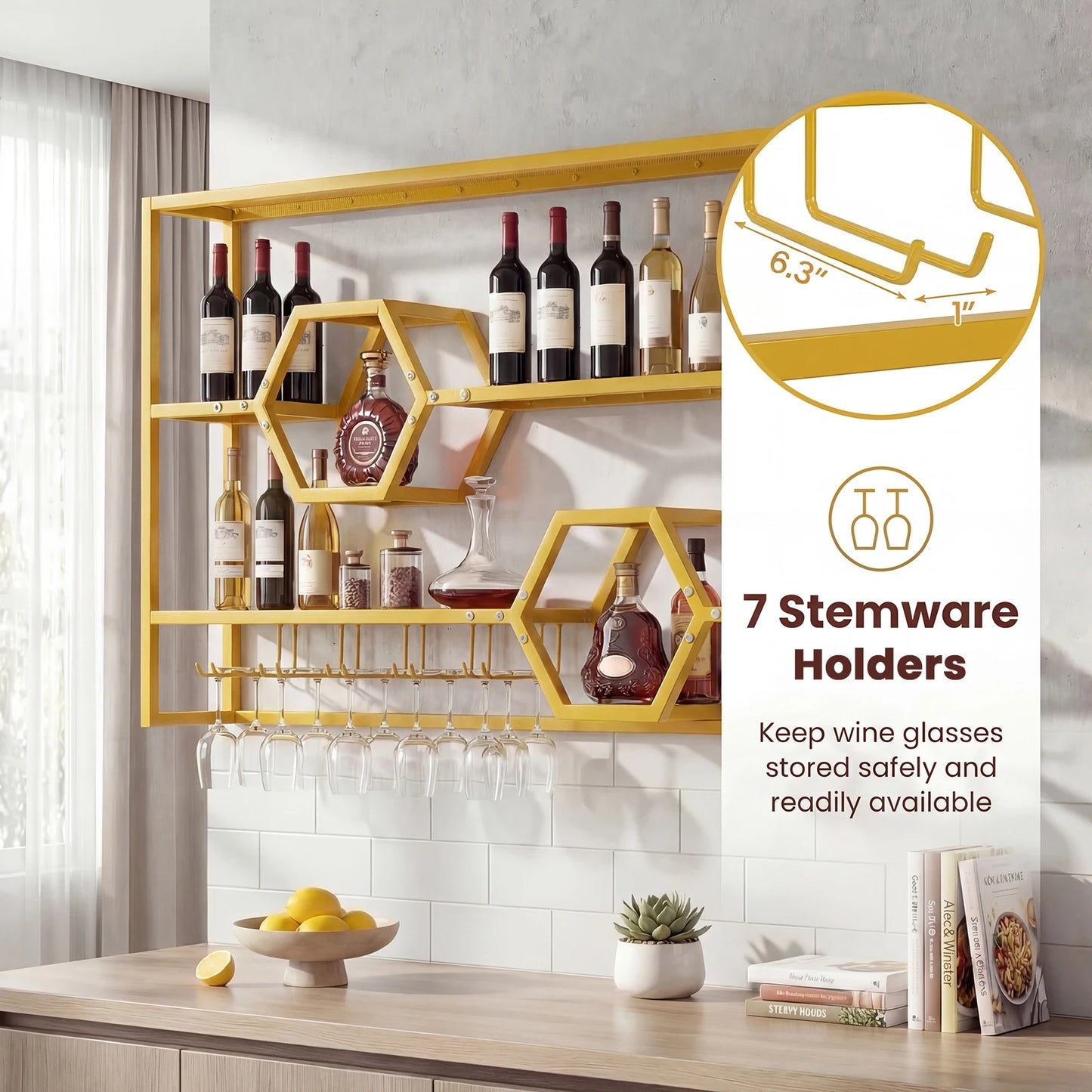HOMASIS Wall Mounted Wine Rack With Glass Holder