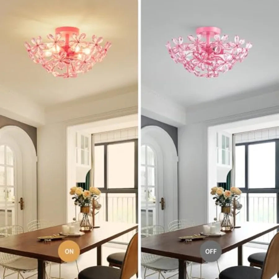 Crystal Chandelier Flush Mount Ceiling Light E12 Base Fixture