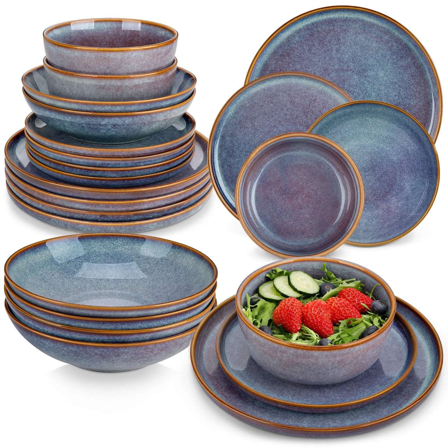 MALACASA Reactive Stoneware Dinnerware Set with Plates and Bowls