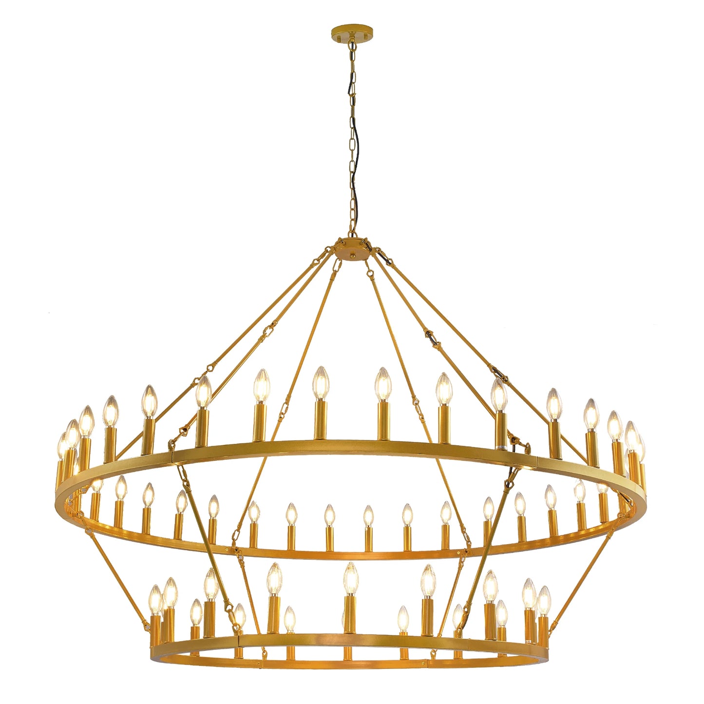60'' Extra Large Wagon Wheel Chandelier 2 Tier 54-Light Farmhouse Pendant Light Fixture Round  Hanging Lighting for High Ceiling