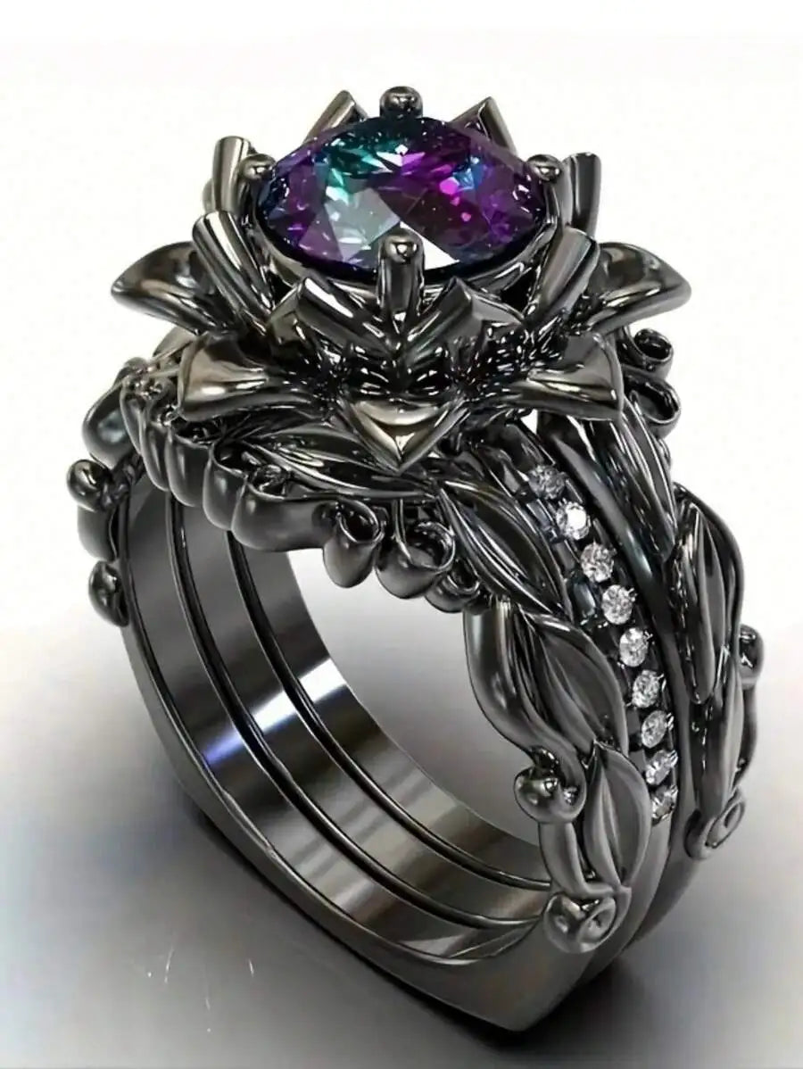 Leaf Flower Ring Set With Cubic Zirconia For Women Bridal Jewelry
