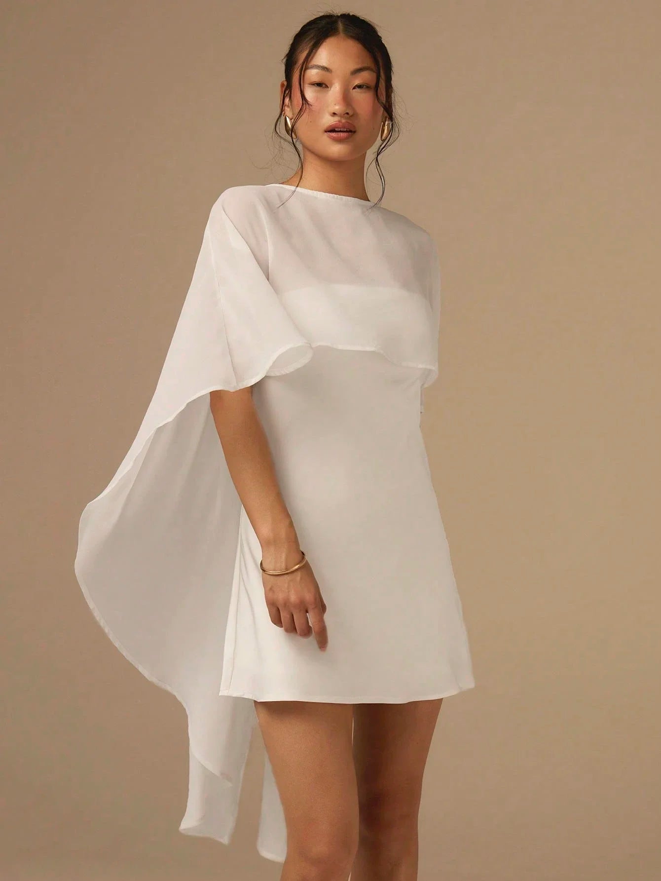 Satin Cape Shawl Bias Cut Cocktail Dress For Women Wedding Event