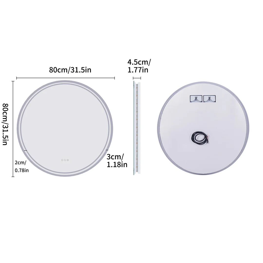 LUVODI Round Bathroom Mirror With Touch Screen LED Anti-Fog