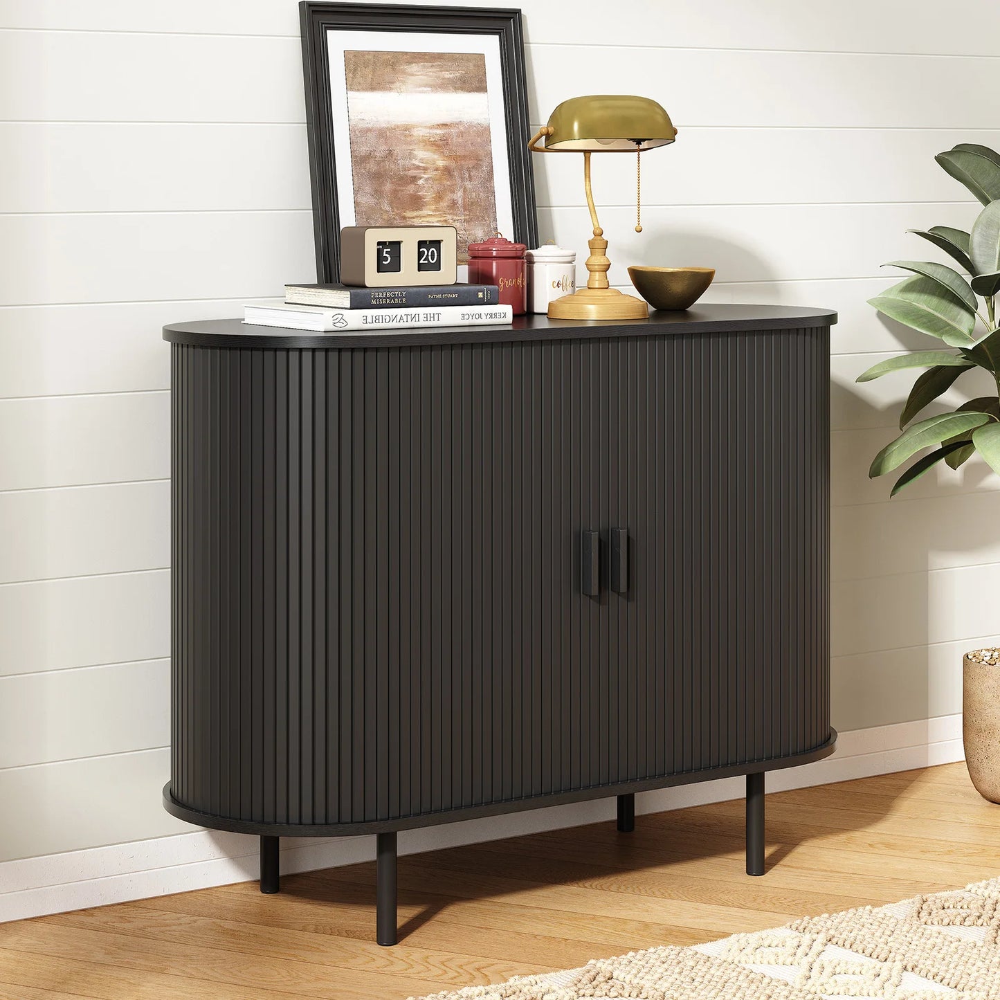 55" Sideboard Buffet Cabinet, Storage Cabinet  Adjustable Shelf, Wood Fluted Accent Coffee Bar Console Table for Kitchen