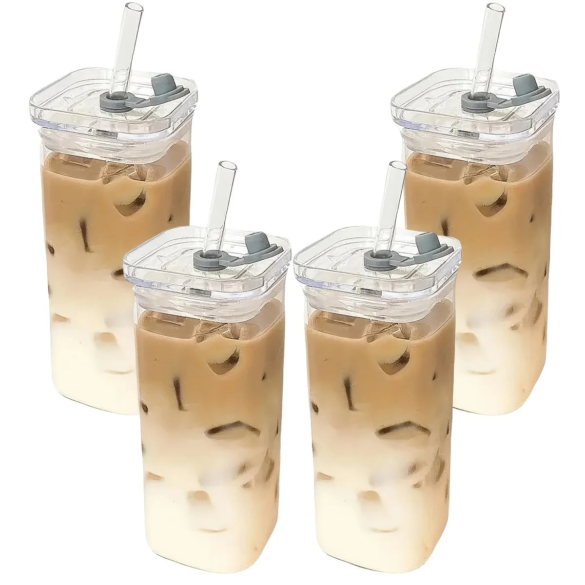 ETRENDZ Square Glass Cups With Lids BPA Free Gift Set