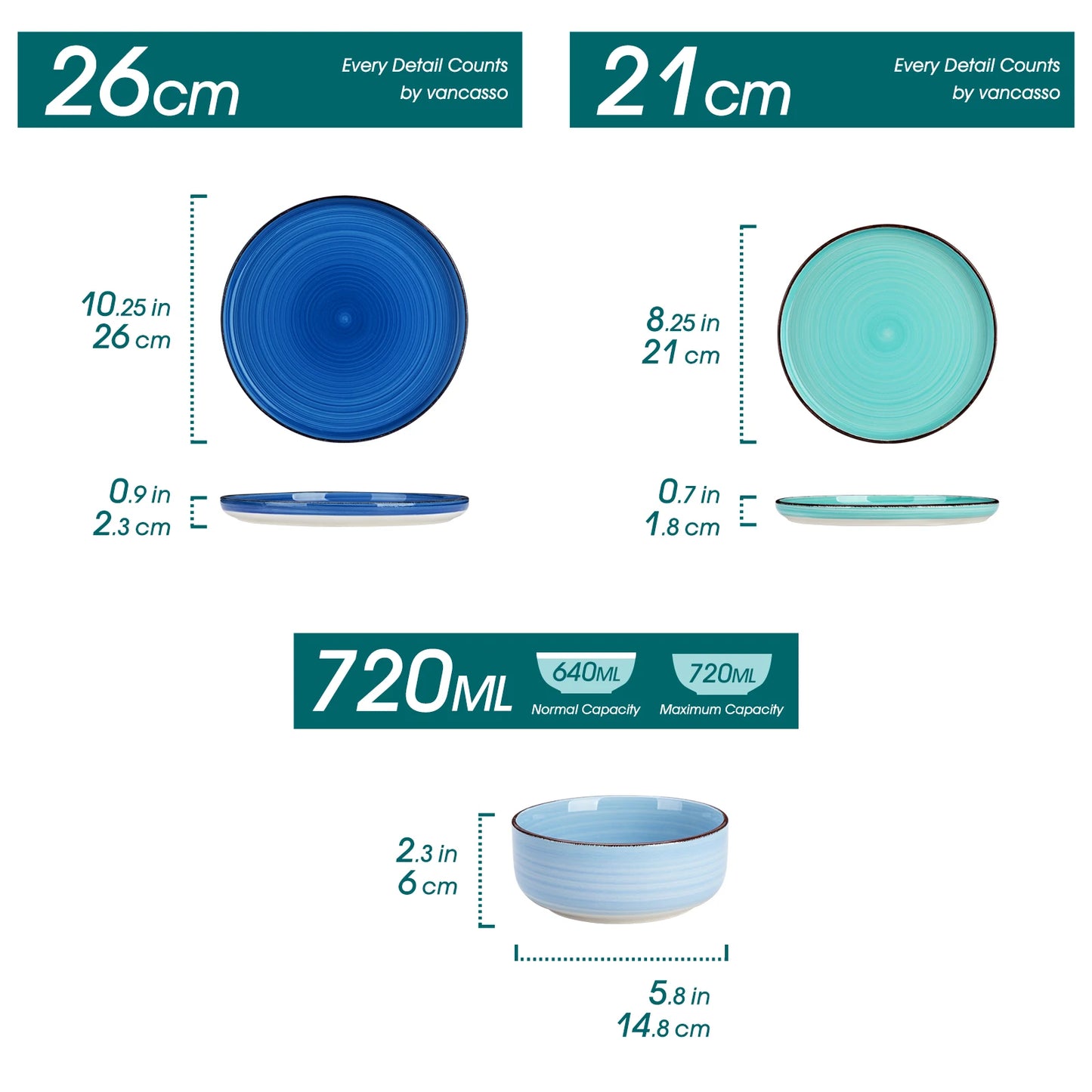 MALACASA Ceramic Dinnerware Set Handpainted Spirals Pattern