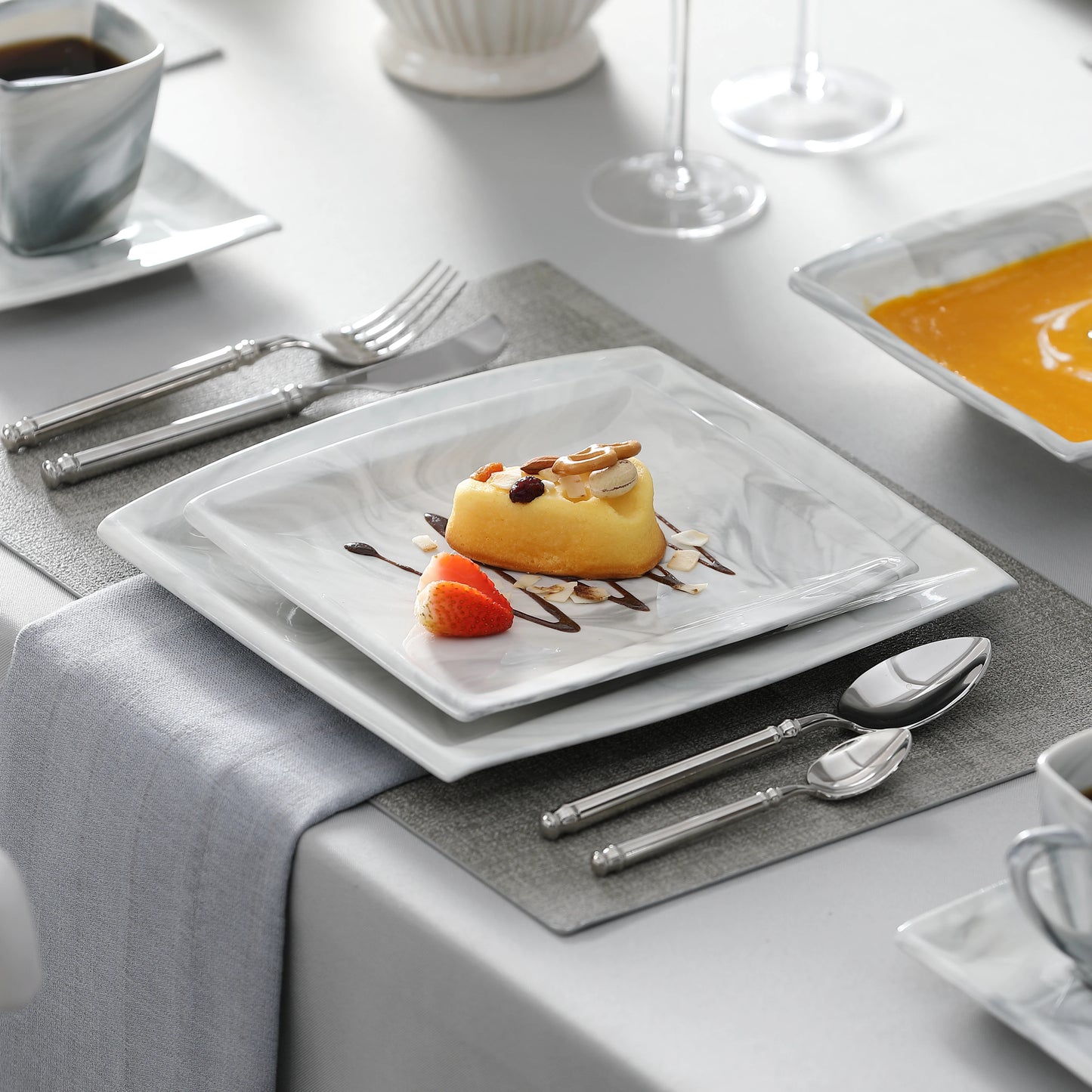 MALACASA Marble Grey Porcelain Dinnerware Set For Everyday Dining