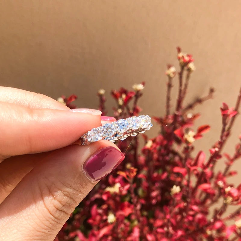 OXTAO 4mm Round Cut Eternity Band Ring Zircon 925 Sterling Silver Engagement Wedding Rings for Women Men Promise Jewelry Gift