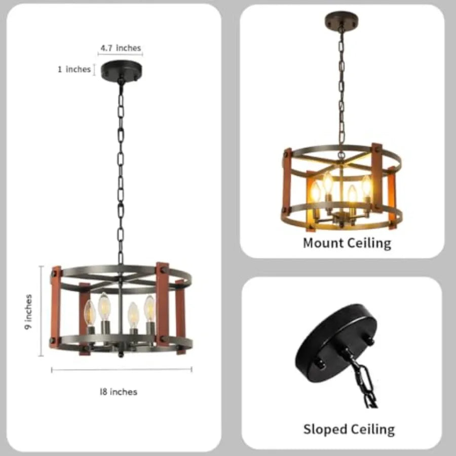 Farmhouse Wood Chandelier Pendant Light Ceiling Fixture For Dining Room