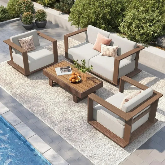 HDPE Patio Furniture Set 5 Piece Sectional Outdoor Wicker