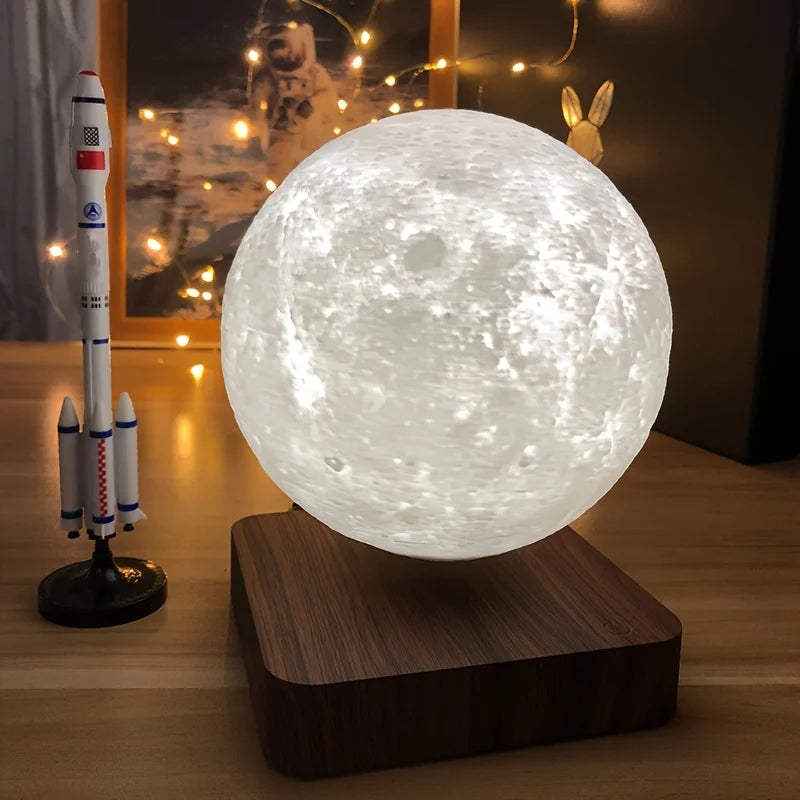 Mexllex Magnetic Floating Rotating Moon Lamp With Wooden Base