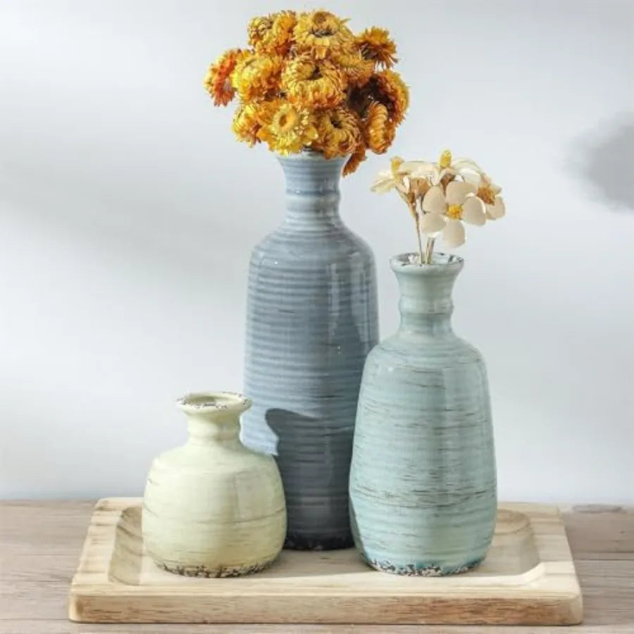 Ceramic Vase Set Of 3 Rustic Neutral Farmhouse Decor