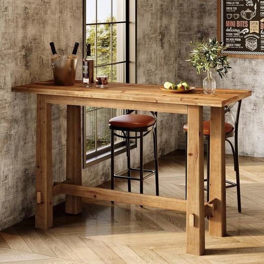 Solid Wood Bar Table, 63" Counter Height Pub Table for 4–6, Rustic Wooden High Top Dining Table for Kitchen & Home, Customized