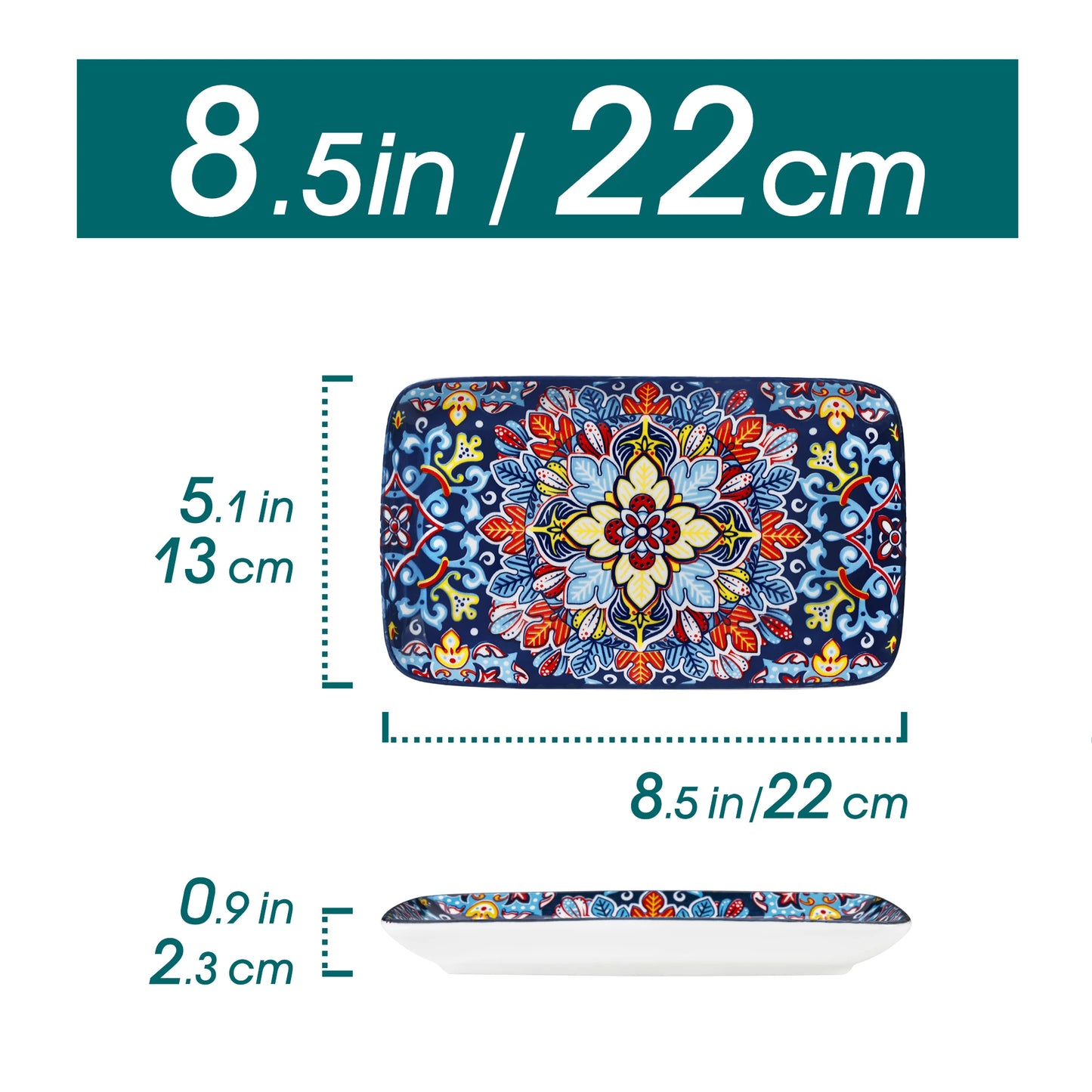 MALACASA Rectangular Porcelain Serving Plates Bohemian Set
