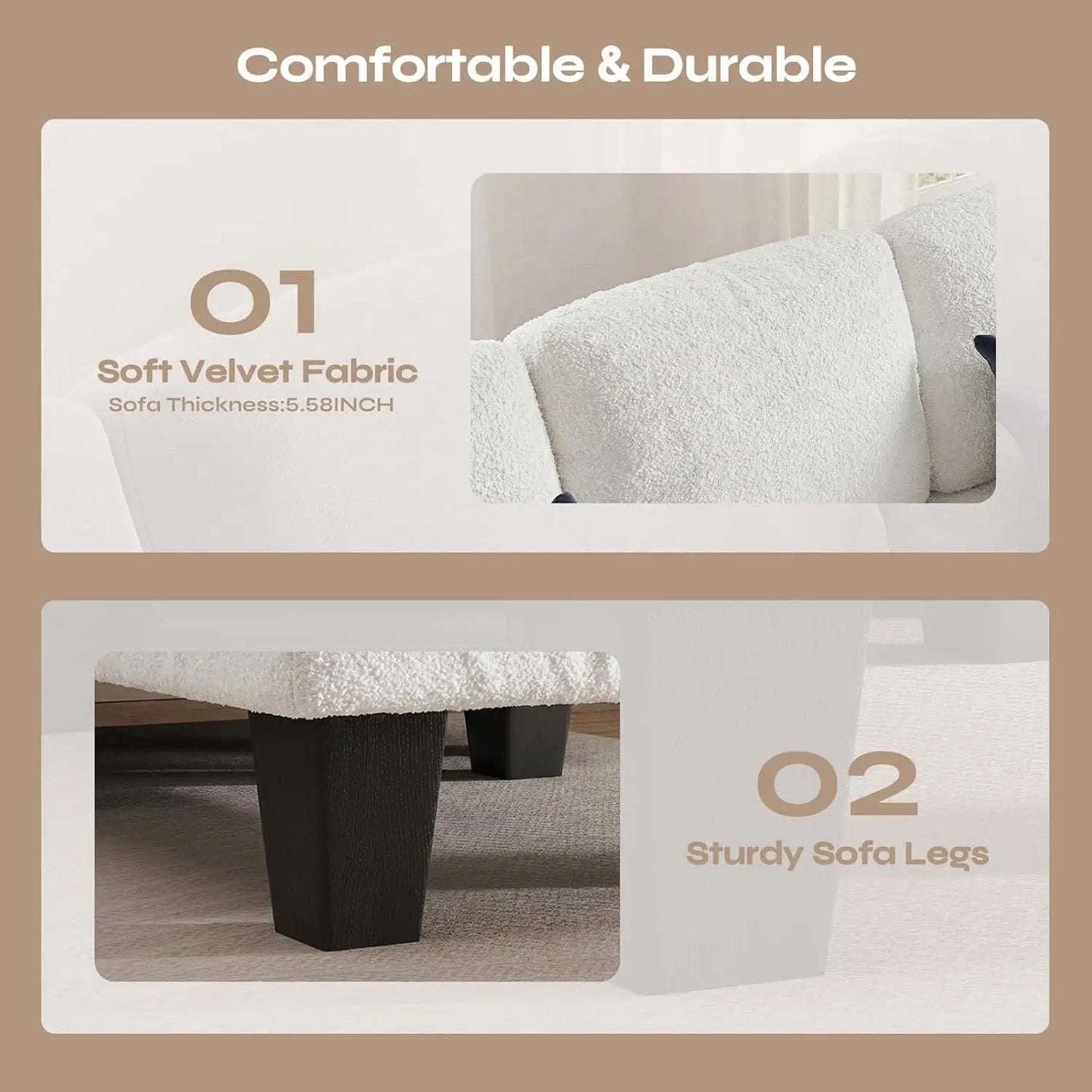 L-Shape Sectional Sofa Reversible Chaise Boucle Spring Cushion Living Room Apartment Small Space, Customized