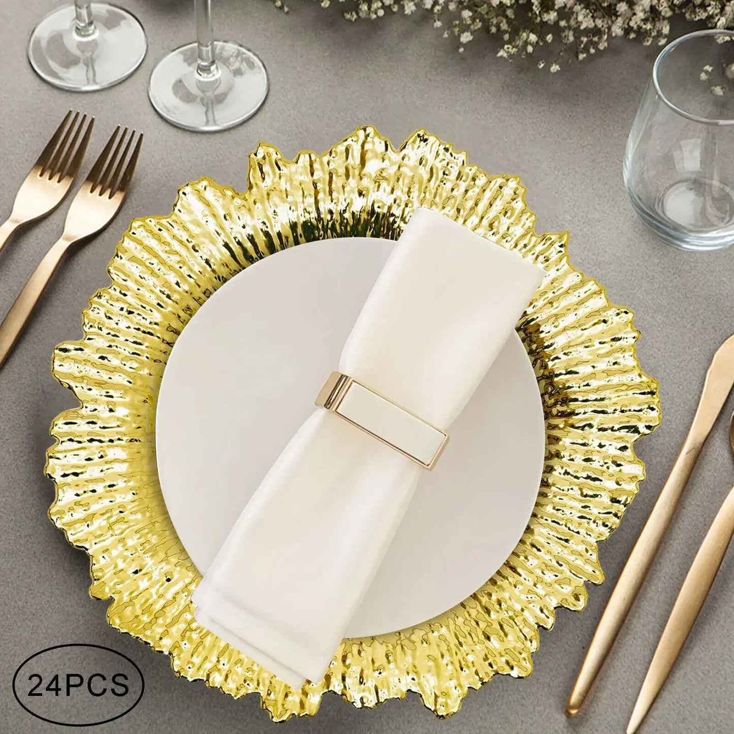 24 Pack Round Charger Plates for Wedding and Holiday Tables