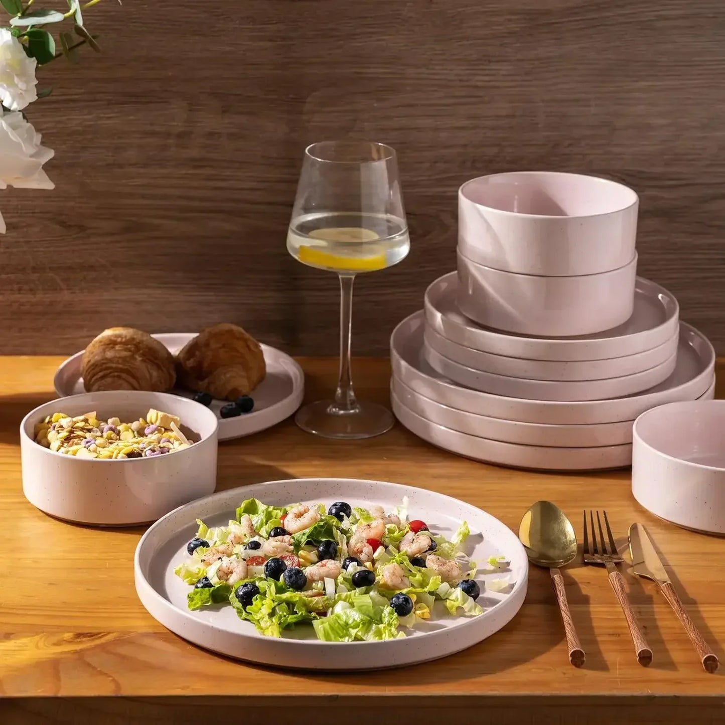 Speckled Ceramic Dinnerware Set With Stoneware Plates And Bowls Dishwasher Safe