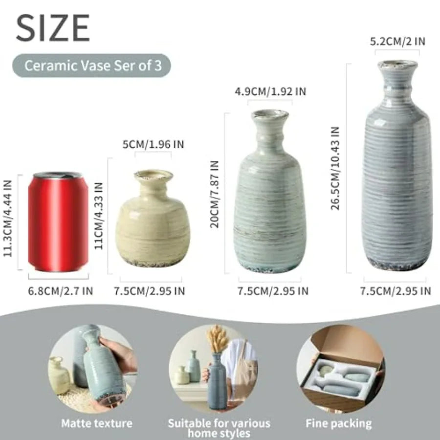 Ceramic Vase Set Of 3 Rustic Neutral Farmhouse Decor