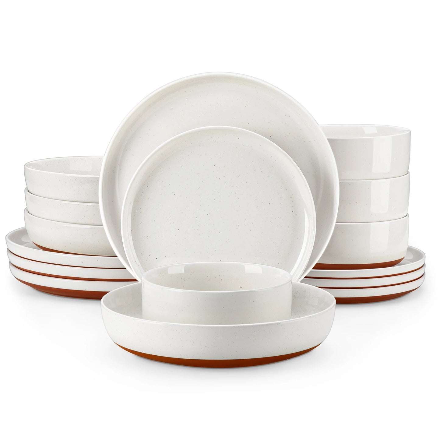 MALACASA Tara Stoneware Dinnerware Set Sesame Layered Glaze