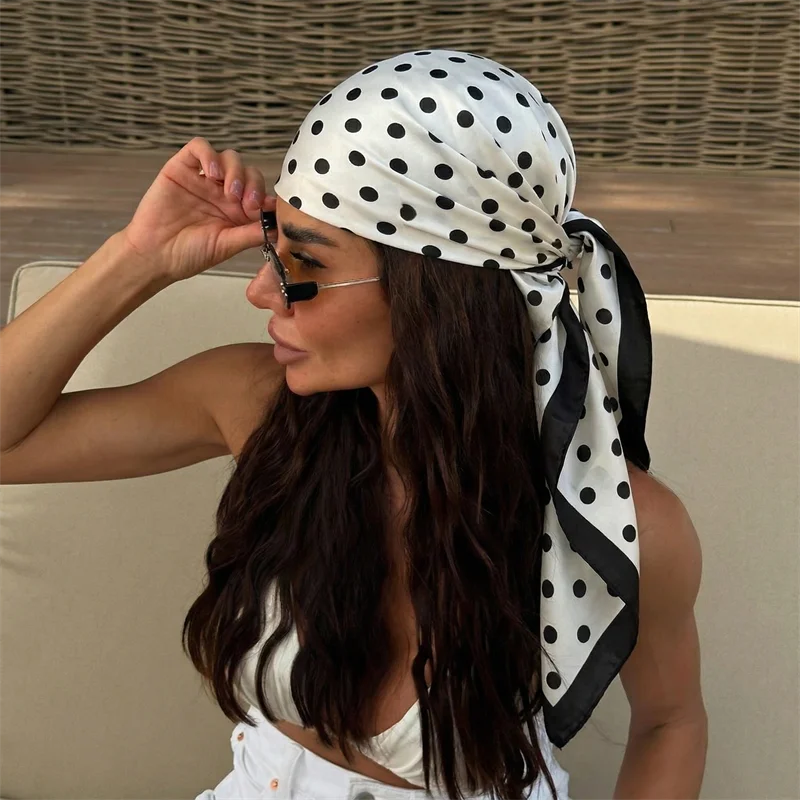 Dot Print Square Polyester Scarf For Women Neckerchief Hijab Bandana