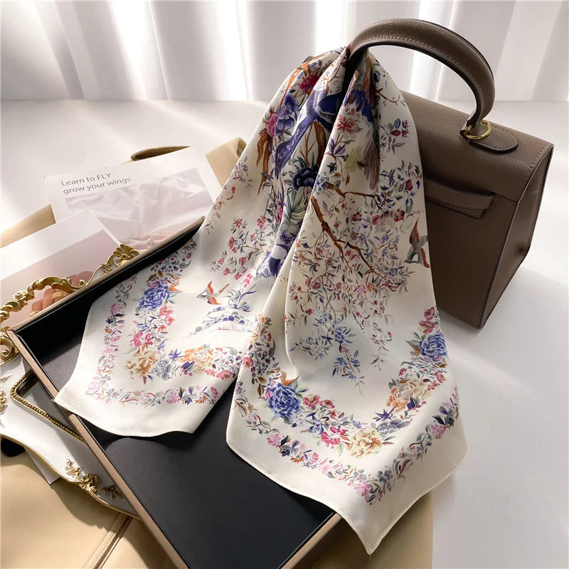 Printed Womens Polyester Scarf Square Shawl Luxury Design