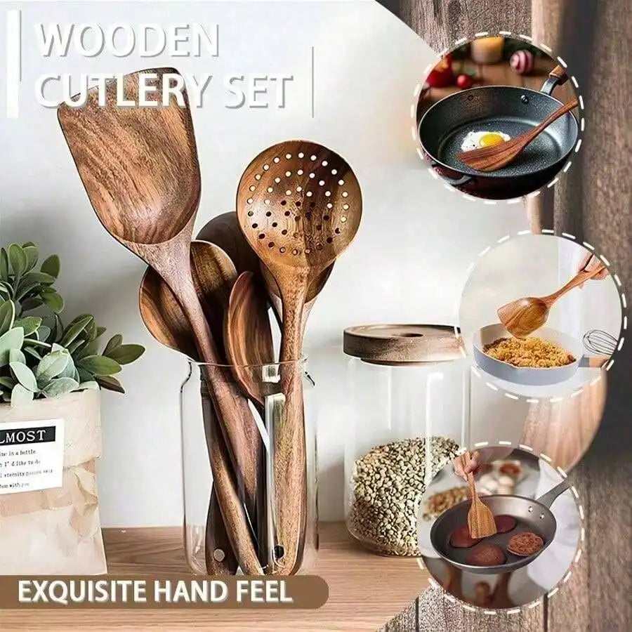 Wooden Spoons Set Durable Kitchen Utensils Baking Accessories