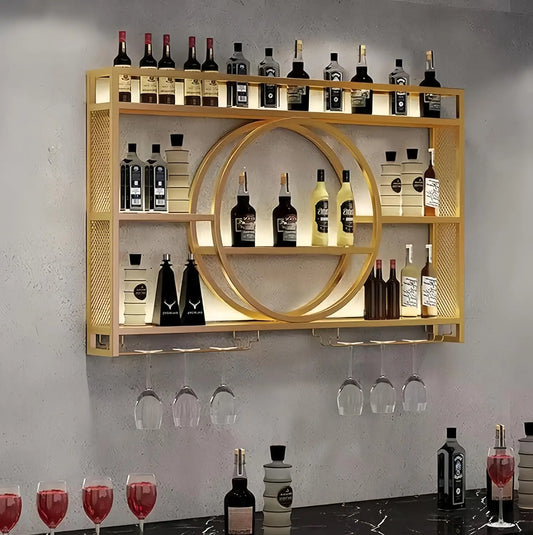 Metal Wall Mounted Wine Rack, 3-Tier Shelves With Glass Holder