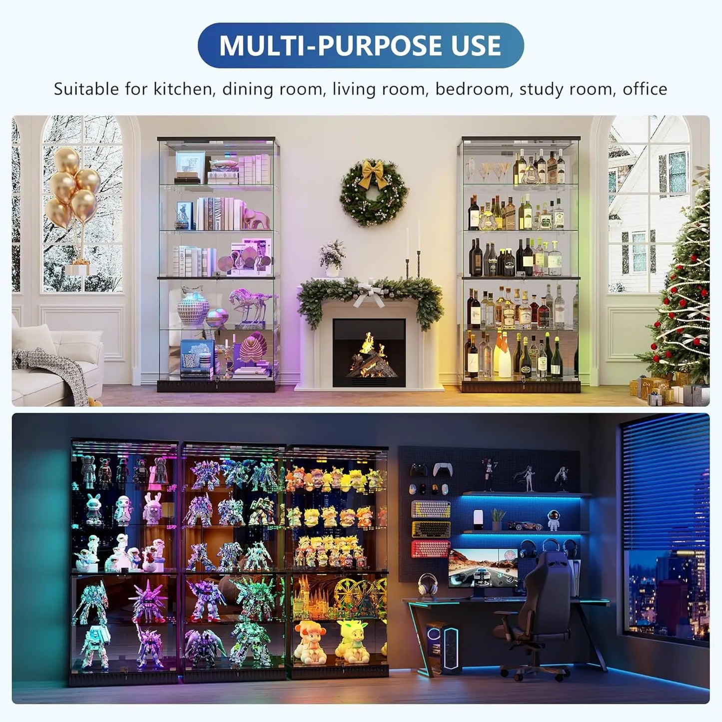 ZHILU Glass Display Cabinet With RGB Lights Curio Showcase