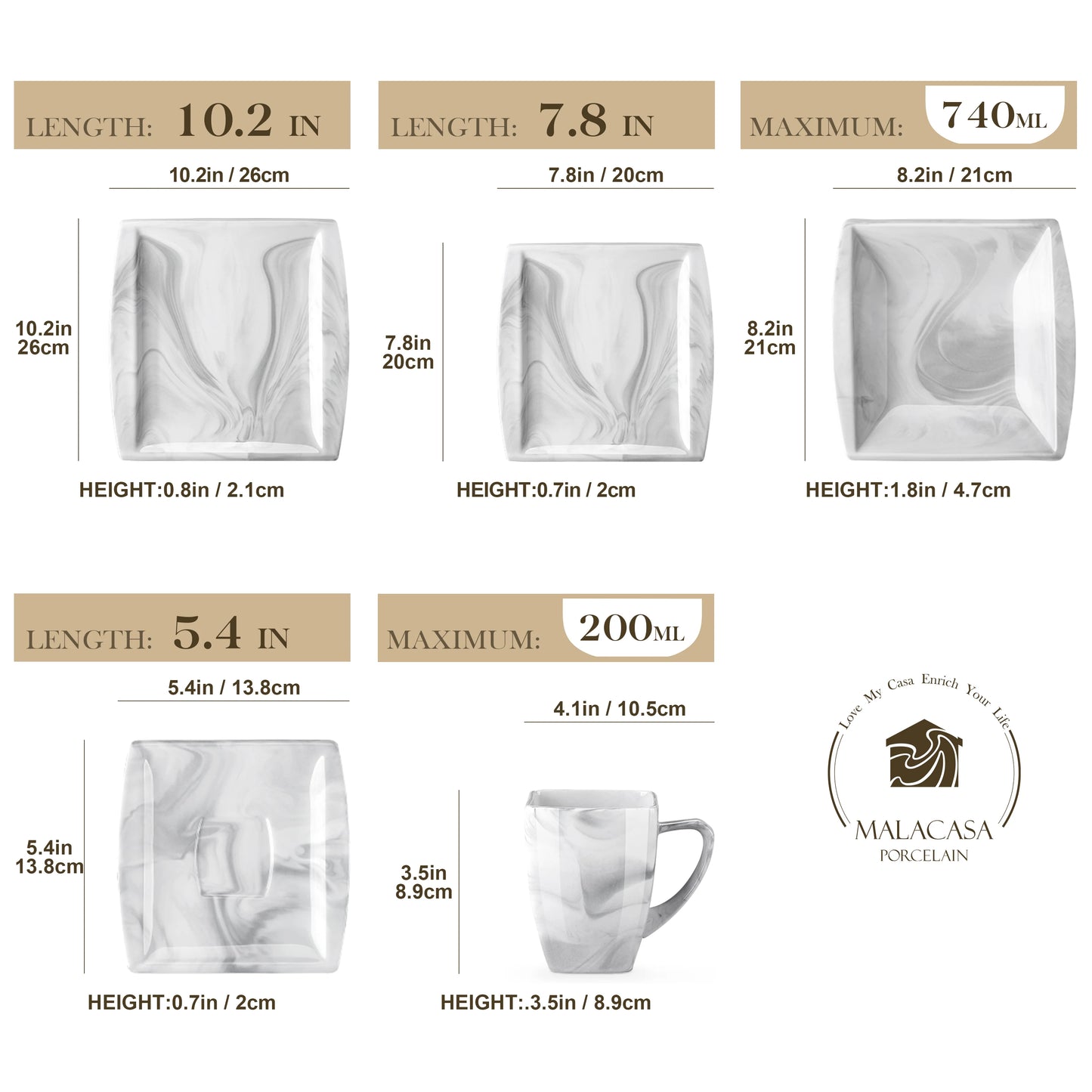 MALACASA Porcelain Dinnerware Set For 12 Service Elegant Tableware