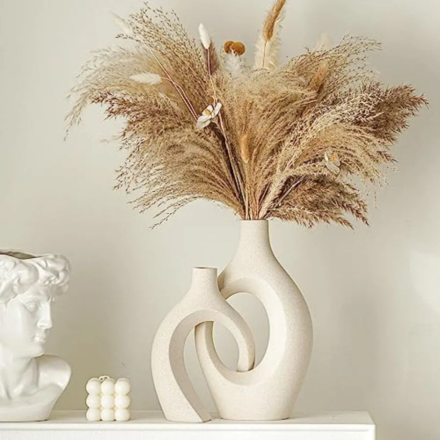 Snuggle Hollow Ceramic Vase Set Of 2 Nordic Boho Modern Home Decor