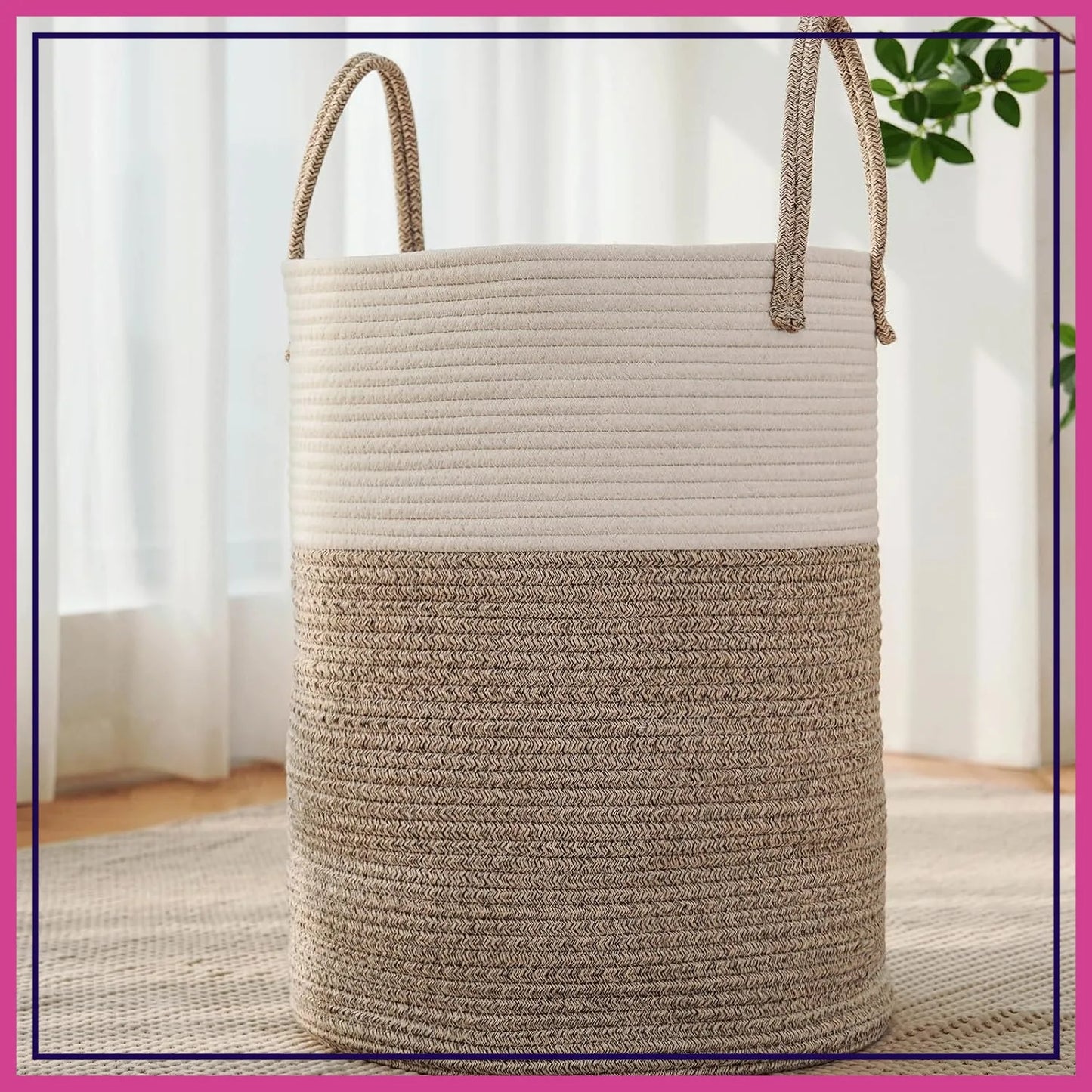 Woven Laundry Basket Hamper Cotton Rope Storage Bin