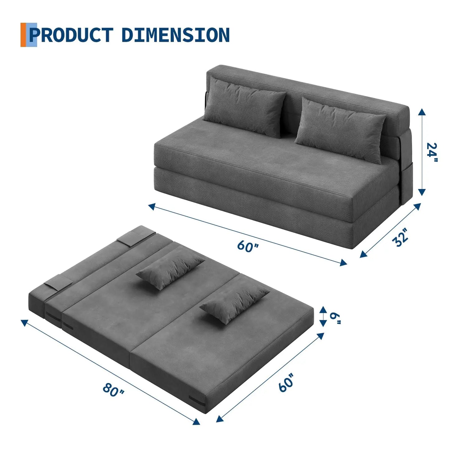 HobbyLane 4 In 1 Corduroy Folding Sofa Bed With Pillow