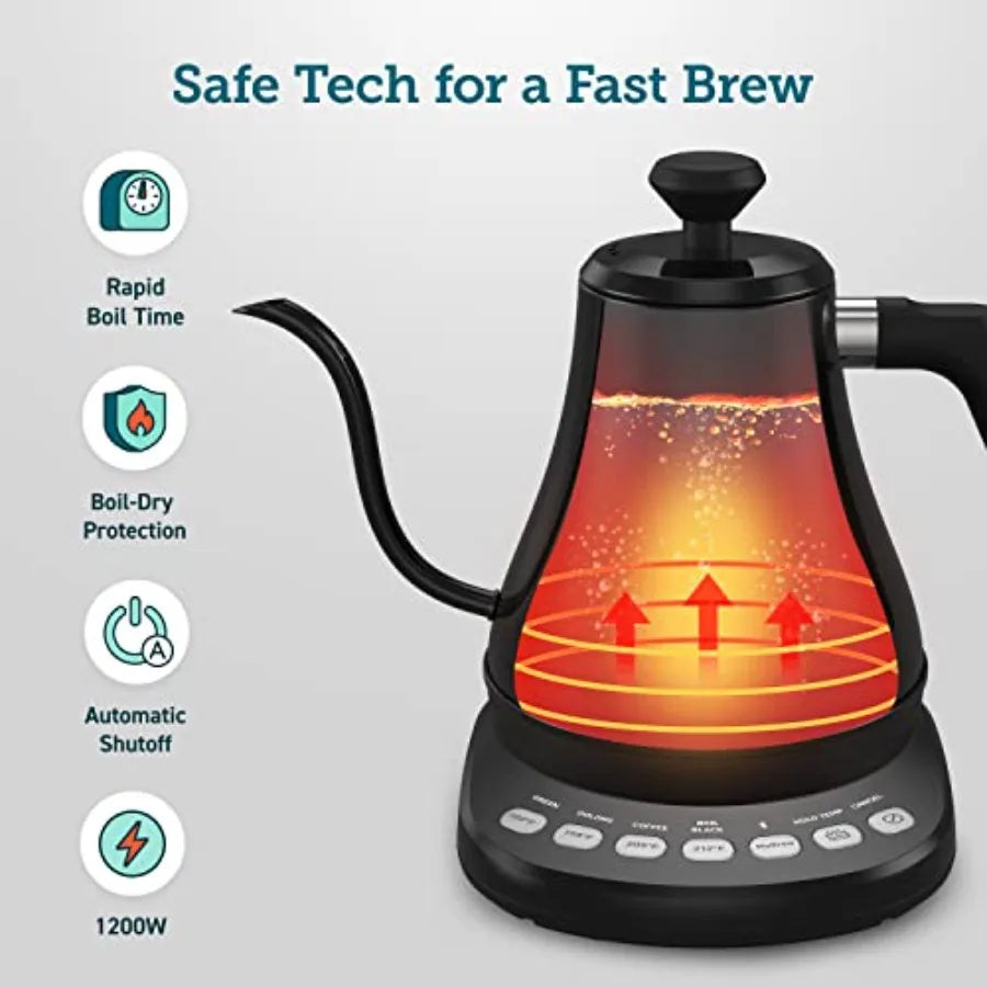 Electric Gooseneck Kettle With Bluetooth Temperature Control For Coffee And Tea
