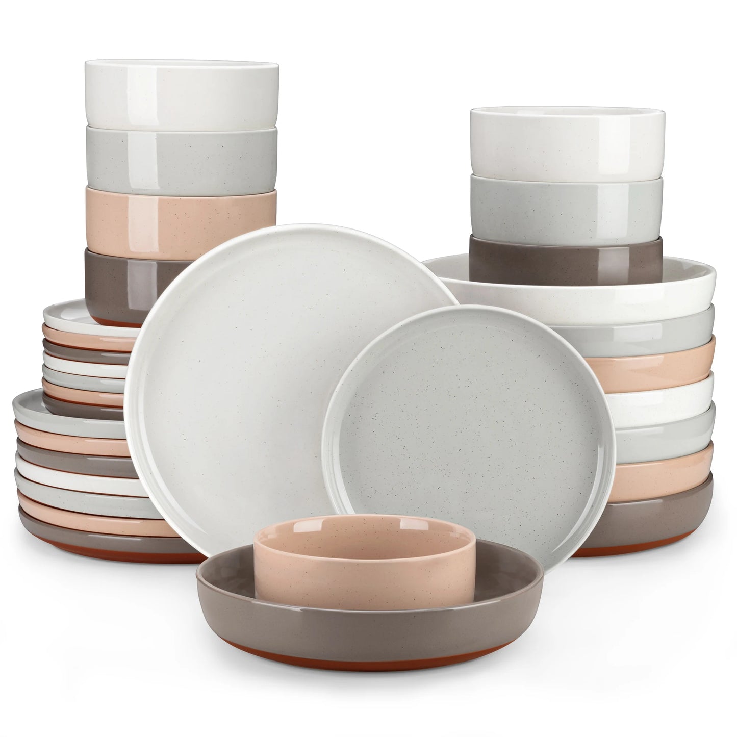 MALACASA Tara Stoneware Dinnerware Set Sesame Layered Glaze