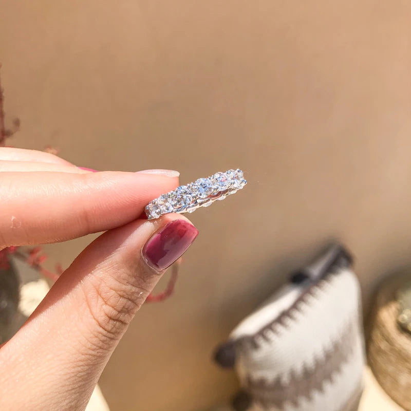 OXTAO 4mm Round Cut Eternity Band Ring Zircon 925 Sterling Silver Engagement Wedding Rings for Women Men Promise Jewelry Gift