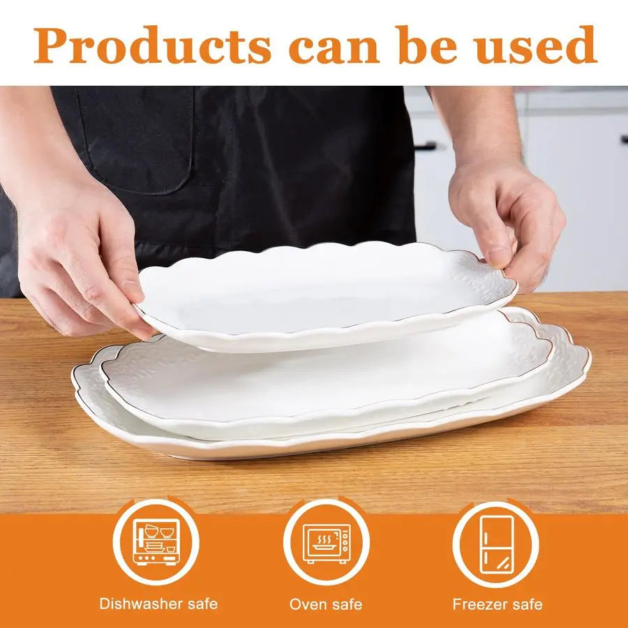 XMSJ Ceramic Serving Platter Set Oval Trays For Entertaining
