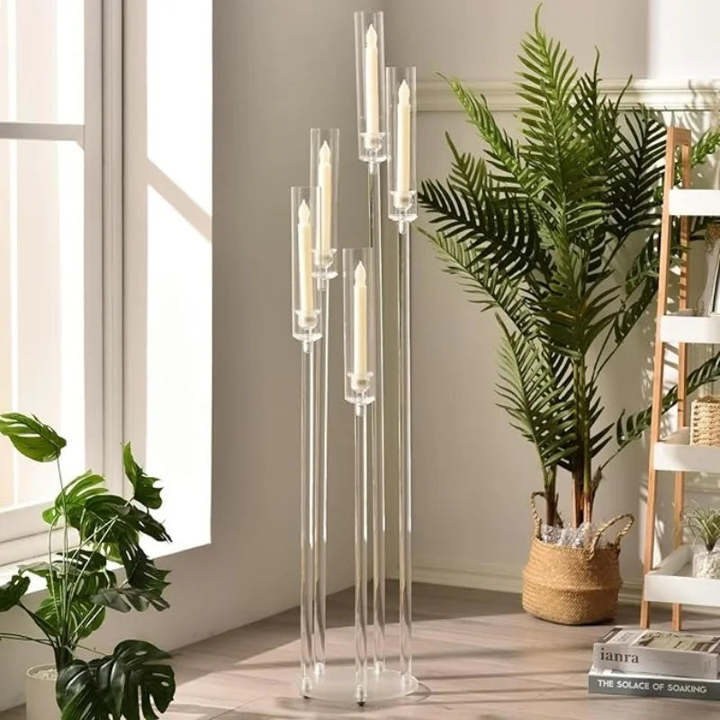 Acrylic 5-Arm LED Candelabra Taper Candle Holders Centerpiece